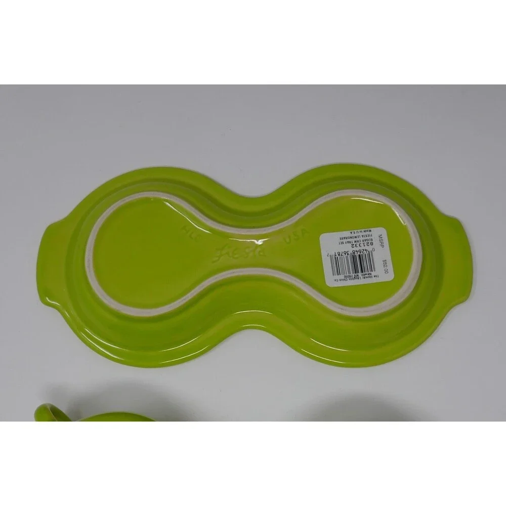 Fiesta Lemongrass 3 Piece Open Sugar Bowl & Creamer Tray Set USA